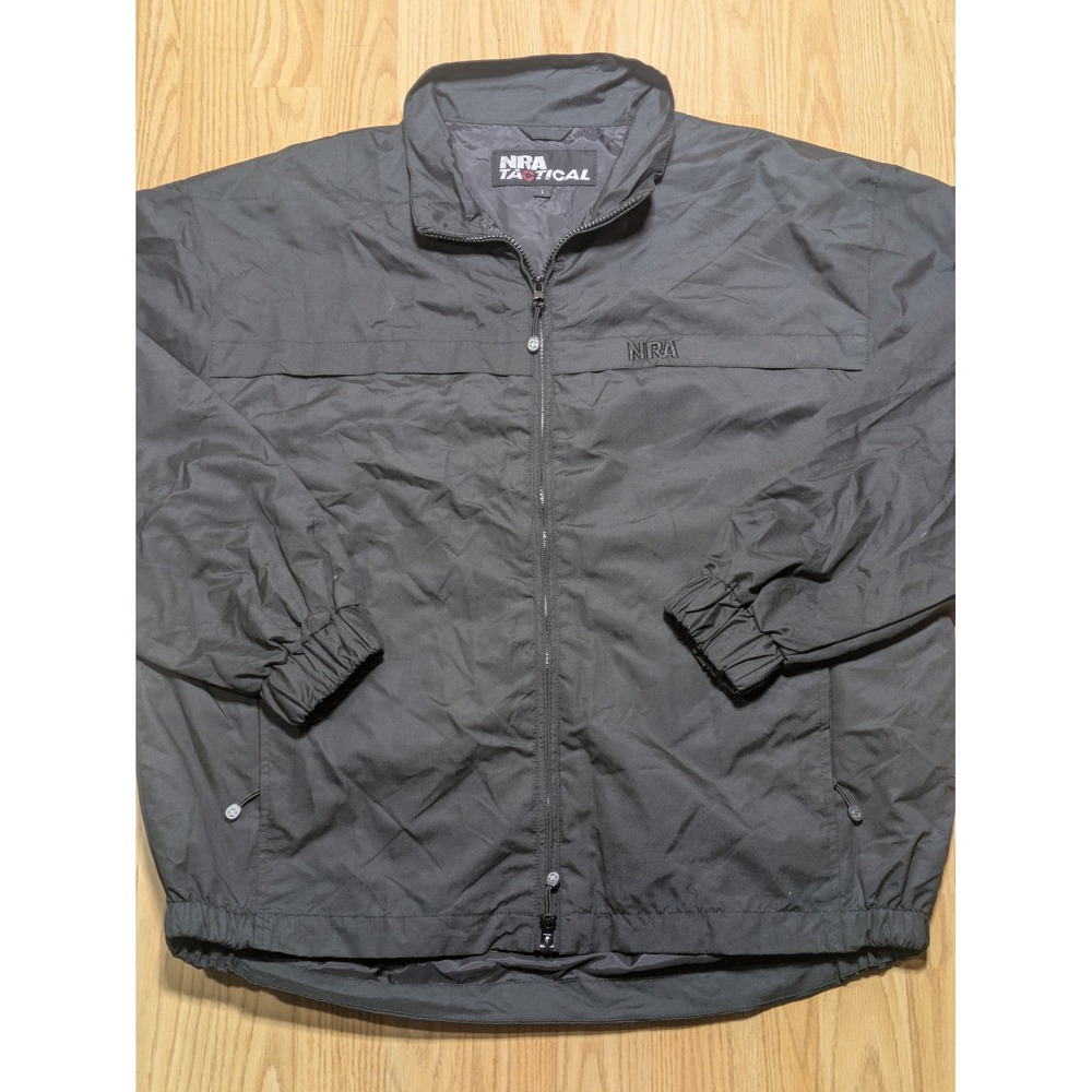 NRA Tactical Mens Full Zip Windbreaker Jacket Black Solid L